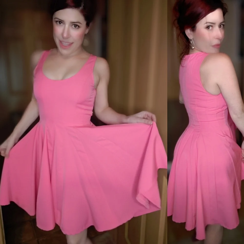 Modcloth Pink retro pinup rockabilly swing dress, scoop neck, small - Picture 2 of 7